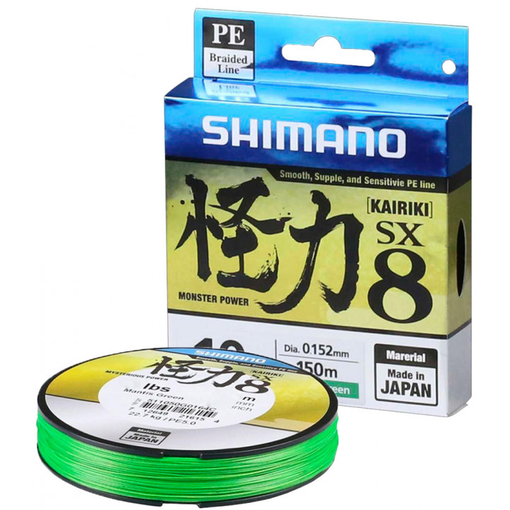 Шнур Shimano Kairiki SX8 PE (Mantis Green) 150m 0.12mm 7.0kg