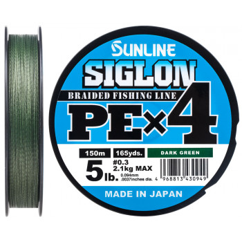 Шнур Sunline Siglon PE х4 150м (темн-зел.) #0.3/0.094mm 5lb/2.1kg