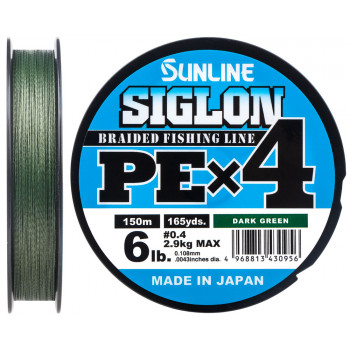 Шнур Sunline Siglon PE х4 150м (темн-зел.) #0.4/0.108mm 6lb/2.9kg