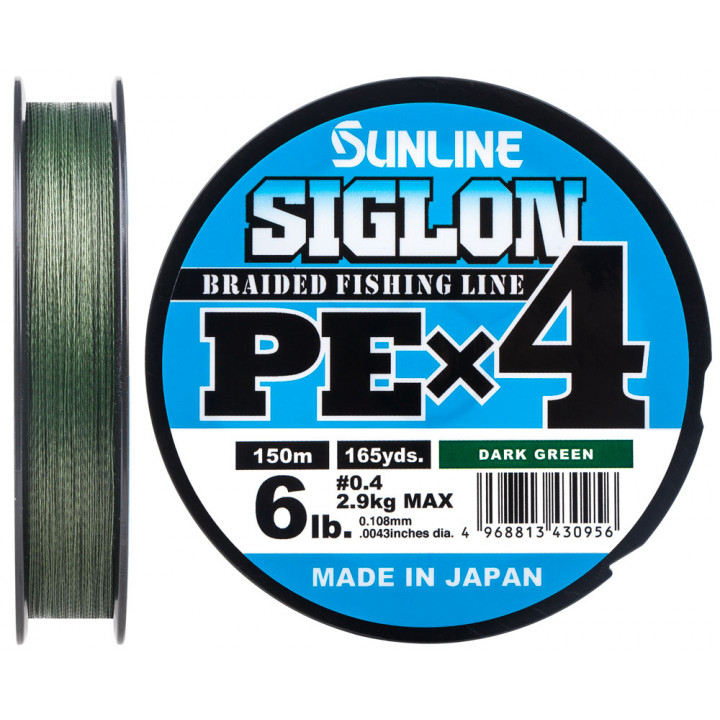 Шнур Sunline Siglon PE х4 150m (темн-зел.) #0.4/0.108mm 6lb/2.9kg