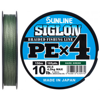 Шнур Sunline Siglon PE х4 150м (темн-зел.) #0.6/0.132mm 10lb/4.5kg