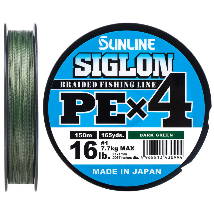 Шнур Sunline Siglon PE х4 150м (темн-зел.) #1.0/0.171mm 16lb/7.7kg