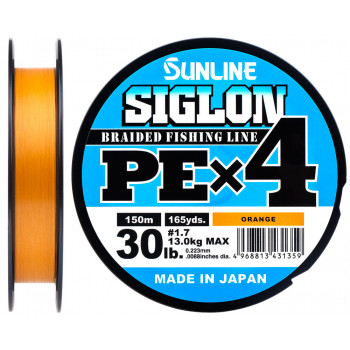 Шнур Sunline Siglon PE х4 150m (оранж.) #1.7/0.223mm 30lb/13.0kg