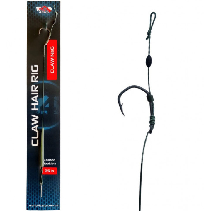 Готовый поводок в оплетке W4C с волосом CLAW Hair Rig, крючок CLAW № 6