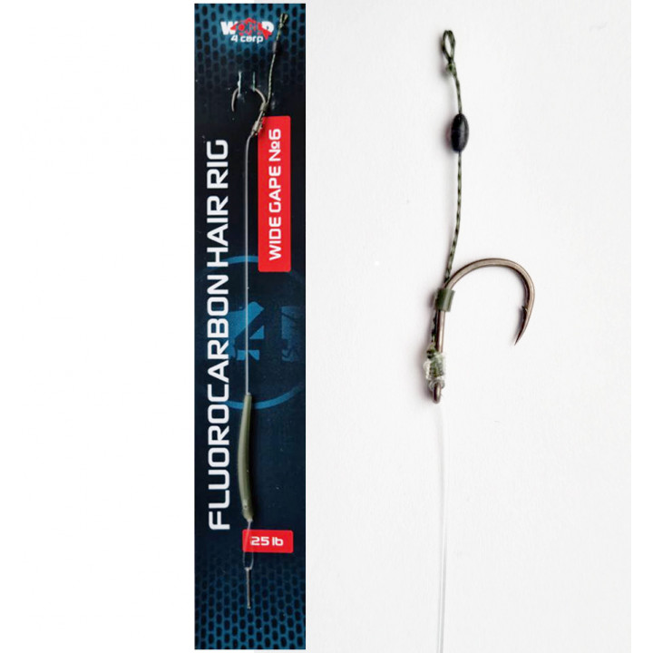 Готовый флюорокарбоновый поводок с мягким волосом W4C FLUOROCARBON HAIR RIG, крючок WIDE GAPE № 8
